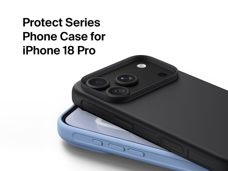 Belkin Protect Series Case for iPhone 18 shown on multiple phones with a slim protective design and raised camera edges.