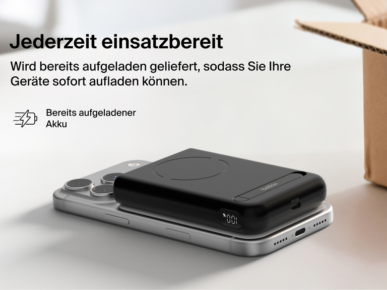 Belkin UltraCharge Pro Power Bank 10K with magnetic ring shown with SmartProtect safety features, illustrating internal components and protection against overcharging, overheating, overvoltage, and short circuits.