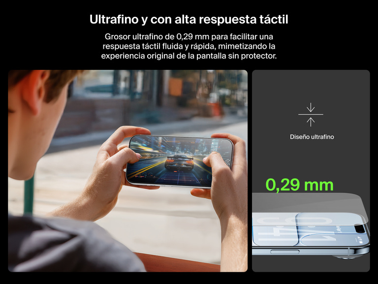 Belkin ScreenForce UltraGlass 2 Screen Protector is ultra-thin at 0.29mm for smooth touch response and a natural screen feel.