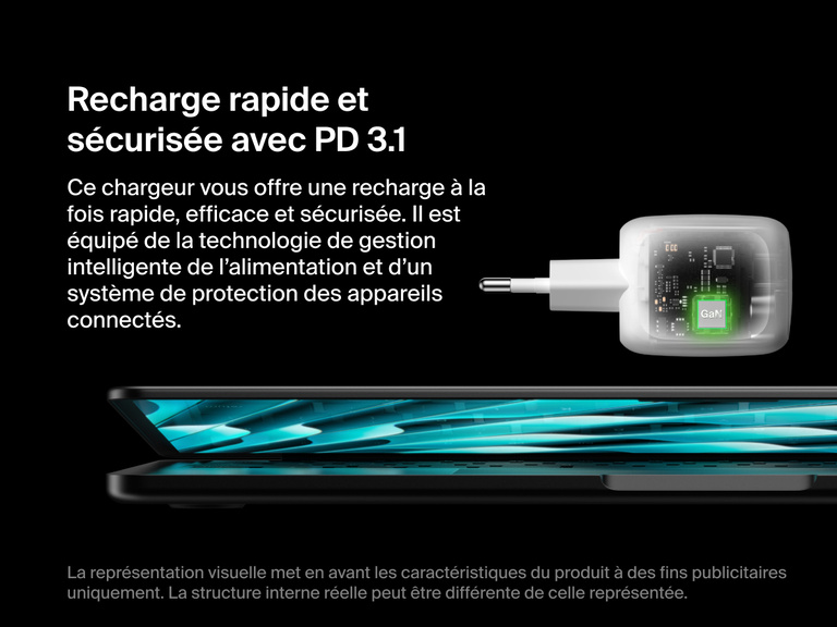 Le chargeur secteur GaN deux ports USB-C Belkin BoostCharge Pro (50 W) avec technologie PD 3.1 offre une recharge rapide, efficace et sécurisée grâce à sa fonction de gestion intelligente de l’énergie et de protection des appareils connectés.