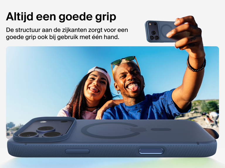 Belkin SheerForce Grip Series Case for iPhone 17 with military-grade drop protection and textured non-slip grip.