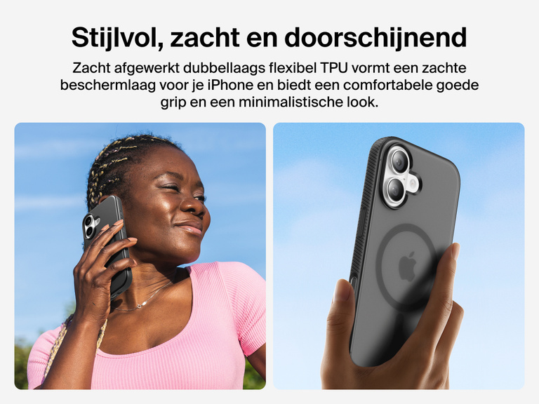 Belkin SheerForce Grip Series Case for iPhone 17 with slim translucent design and soft-touch finish for a comfortable grip.