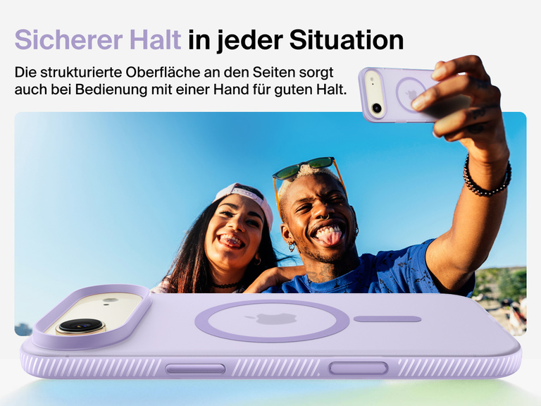 Belkin SheerForce Grip Series Case for iPhone 17 with military-grade drop protection and textured non-slip grip.