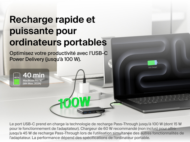 Belkin Connect 5-Port USB-C Hub with Dual USB-C Ports delivers fast laptop charging with up to 100W USB-C Power Delivery.