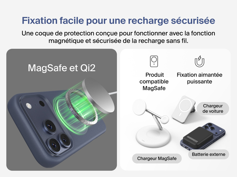 Coque de protection Belkin ScreenForce Protect&nbsp;Series pour iPhone&nbsp;17 avec rebords prot&eacute;geant l'&eacute;cran et les objectifs, con&ccedil;ue pour une recharge sans fil magn&eacute;tique fluide.