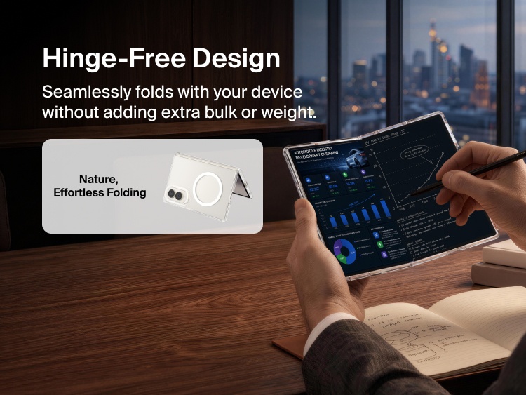 Belkin Clear Series Case for Samsung Galaxy Z Fold8 features a hinge-free design that folds smoothly while maintaining a slim, lightweight profile.