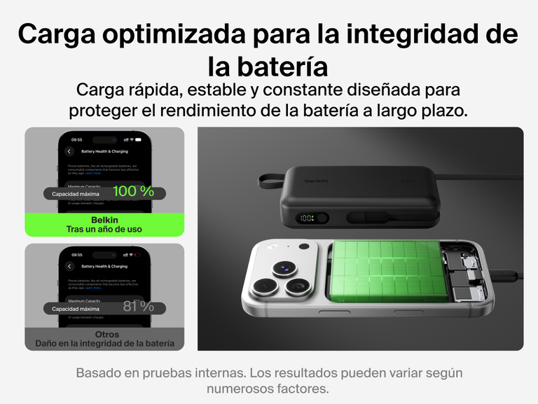 Belkin UltraCharge 20K 45W power bank with integrated cable designed for optimized charging that supports battery health and long-term device performance