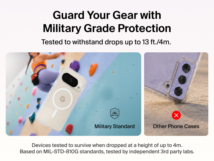 Belkin Clear Series Case for Google Pixel 11 featuring 13 ft military-grade drop protection with reinforced impact resistance for everyday durability.