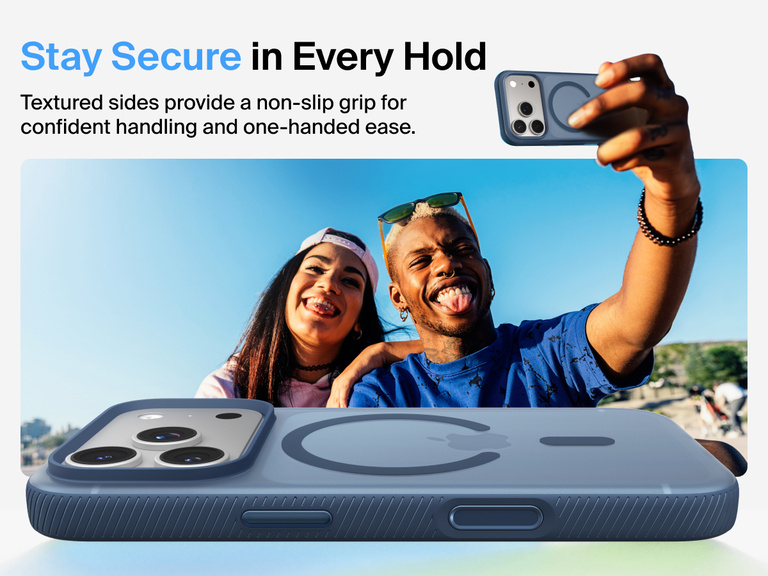 Belkin SheerForce Grip Series Case for iPhone 17 with military-grade drop protection and textured non-slip grip.