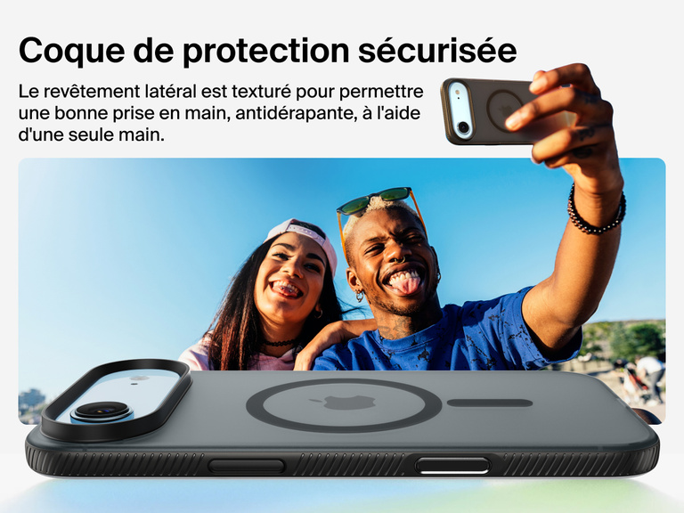 Belkin SheerForce Grip Series Case for iPhone 17 with military-grade drop protection and textured non-slip grip.