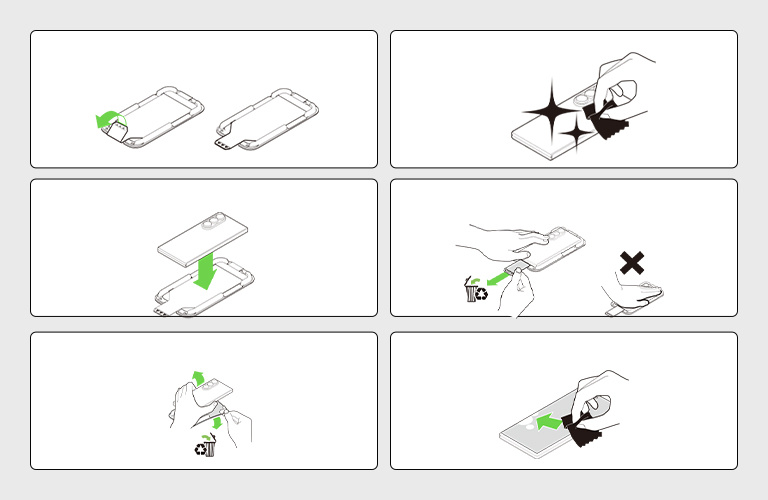 Illustration showing the seamless application process of the Belkin ScreenForce InvisiGlass Screen Protector using an easy-to-use tray for precise and intuitive installation on a Samsung Galaxy S25 Edge.