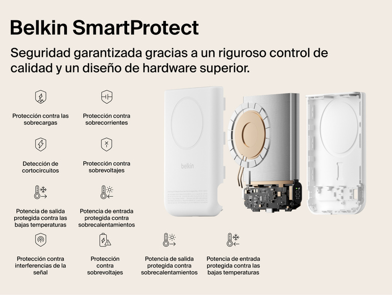 Belkin UltraCharge Pro Power Bank 10K with magnetic ring shown attached to a smartphone, highlighting a precharged battery and ready-to-use portable wireless charging straight out of the box.