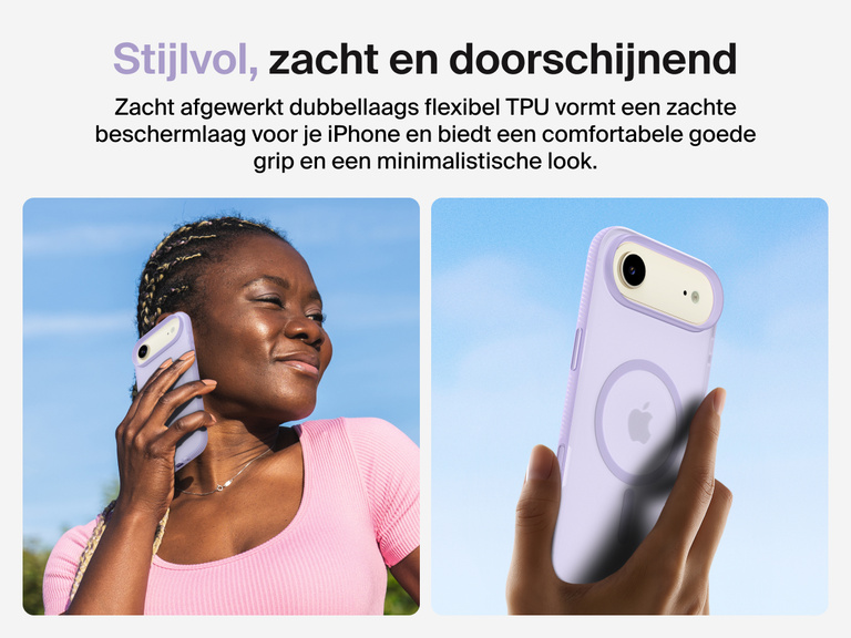 Belkin SheerForce Grip Series Case for iPhone 17 with slim translucent design and soft-touch finish for a comfortable grip.