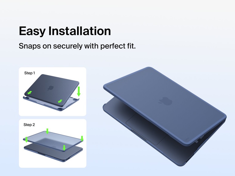 Easy Installation: hard shell case snaps on securely in two steps