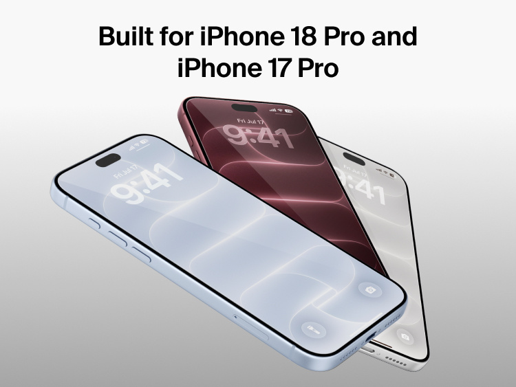Belkin Titan SmartShield Anti-Reflective Screen Protector shown on compatible iPhone 18 Pro and iPhone 17 Pro Series smartphones.