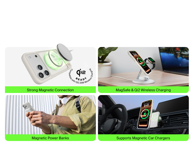 Belkin ScreenForce Protect Series Case for iPhone 17 with raised edges for screen and camera protection, designed for seamless magnetic wireless charging.