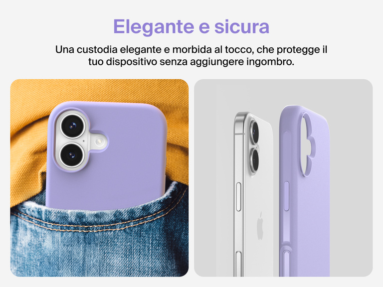 Immagine della custodia Belkin SheerForce Protect Series per iPhone 17 con pulsante touch per la fotocamera e design a strati per garantire un aggancio magnetico ottimale e una protezione durevole.