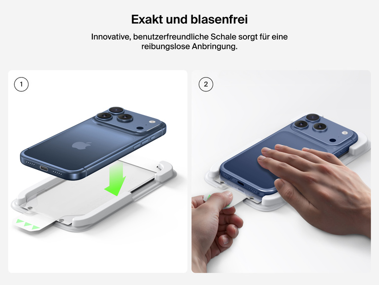 Belkin ScreenForce InvisiGlass Displayschutz erm&ouml;glicht mit der Positionierungsschale eine exakte, blasenfreie Aufbringung.