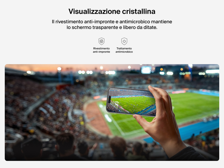 Il proteggi schermo Belkin ScreenForce InvisiGlass &egrave; dotato di un rivestimento anti-impronte per mantenere lo schermo altamente trasparente per una visualizzazione chiara dei contenuti.