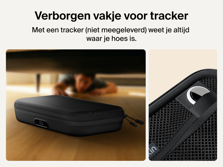 Belkin Gaming Charging Case Pro for Nintendo Switch 2 shown with hidden smart tracker compartment for adding a compatible tracker to help locate the case.