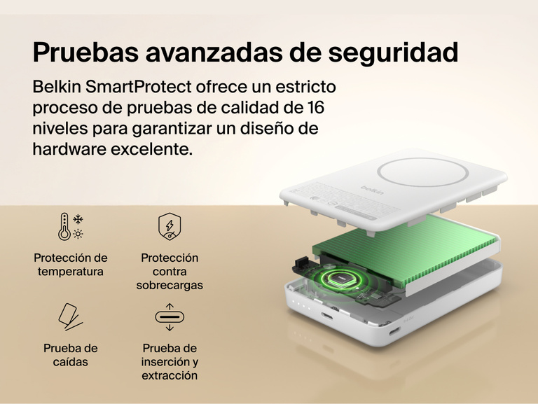 Slim Magnetic Power Bank 10K with Qi2 internal components exposed highlighting thermal control and safety protection features