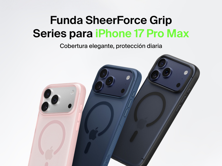 Belkin SheerForce Grip Series protective case for iPhone 17 shown in pink, clear, and black with slim design and MagSafe compatibility.