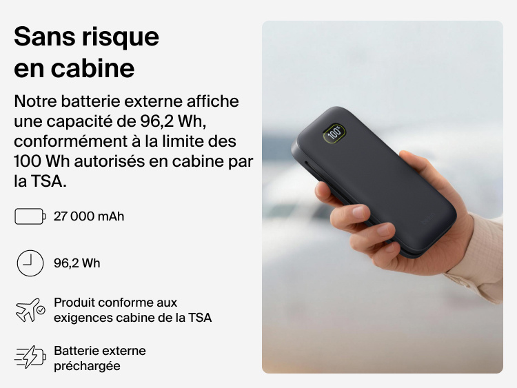 UltraCharge Pro Laptop Power Bank 27K with 27,000 mAh capacity and 96.2Wh rating, TSA carry-on compliant and designed for travel-ready portable charging