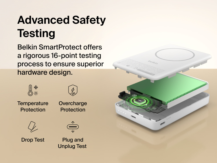 Slim Magnetic Power Bank 10K with Qi2 internal components exposed highlighting thermal control and safety protection features