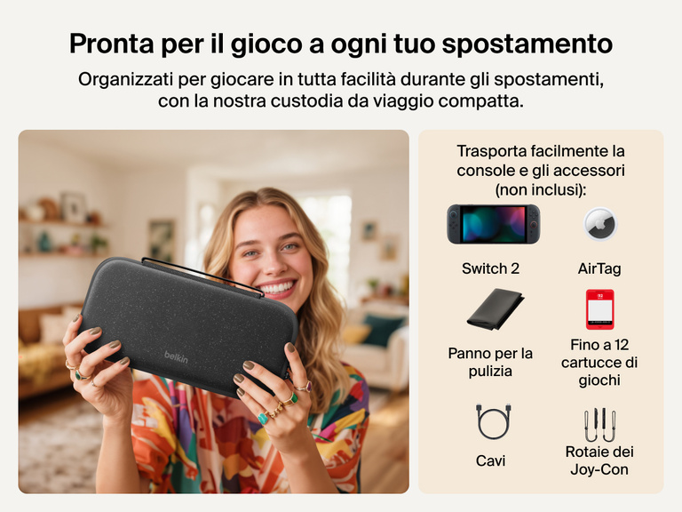 Illustrazione del supporto di ricarica magnetica compatto 3 in 1 BoostCharge Belkin che ricarica un iPhone tramite l'allineamento magnetico, mettendo in evidenza l'angolazione regolabile di 65°, la compatibilità con l'uso di custodie con spessore fino a 5 mm, e le capacità di ricarica rapida Qi2.
