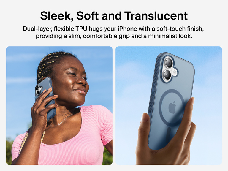 Belkin SheerForce Grip Series Case for iPhone 17 with slim translucent design and soft-touch finish for a comfortable grip.