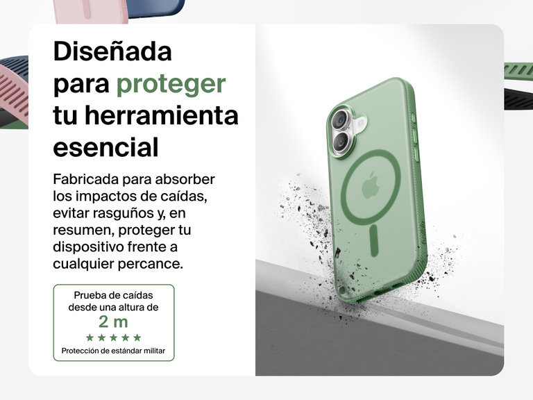 Belkin SheerForce Grip Series Case for iPhone 17 shown with textured grip and impact protection against drops.