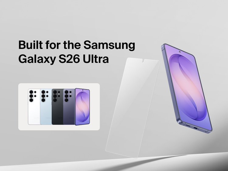 Belkin ScreenForce Titan SmartShield Anti-Reflective Screen Protector designed for Samsung Galaxy S26, shown with precise fit, edge-to-edge coverage, and glare-reducing screen protection.