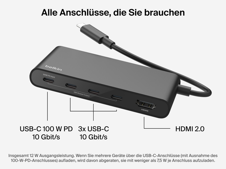Belkin Connect 5-Port USB-C Hub with 4K HDMI includes 100W PD input, three USB-C 10Gbps ports, and HDMI 2.0 output.