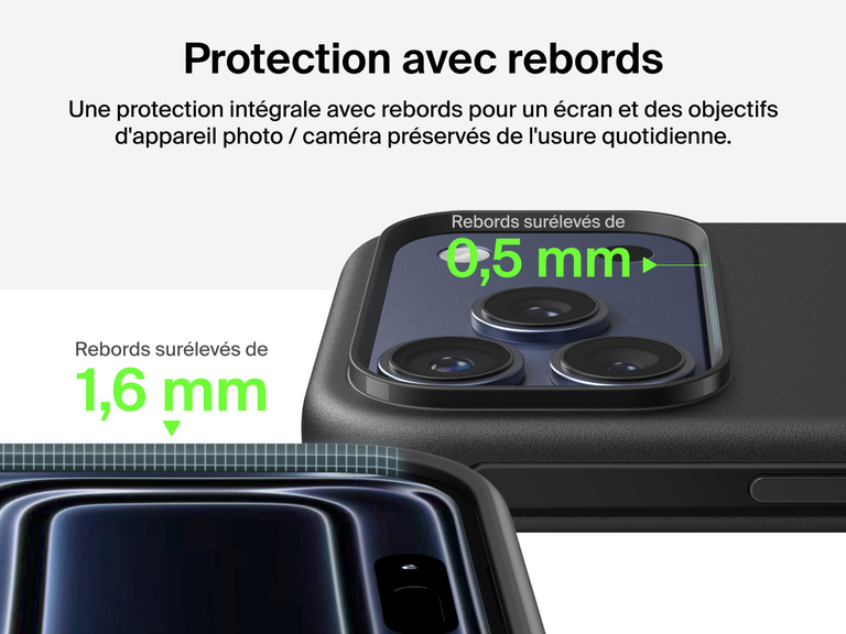 Coque de protection Belkin ScreenForce Protect Series pour iPhone 17 avec rebords et protection anti-impacts de chutes de moins de 4&nbsp;m.