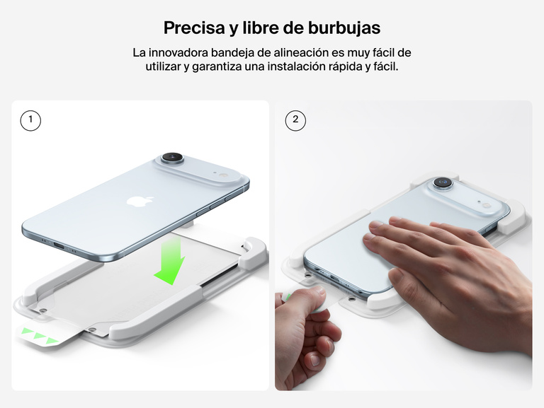 El protector de pantalla ScreenForce InvisiGlass incluye una bandeja de alineaci&oacute;n f&aacute;cil que permite una instalaci&oacute;n precisa y libre de burbujas.