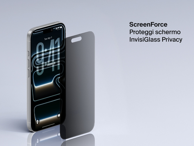 Belkin ScreenForce InvisiGlass Privacy Screen Protector for iPhone adds screen protection with side-angle privacy filter.