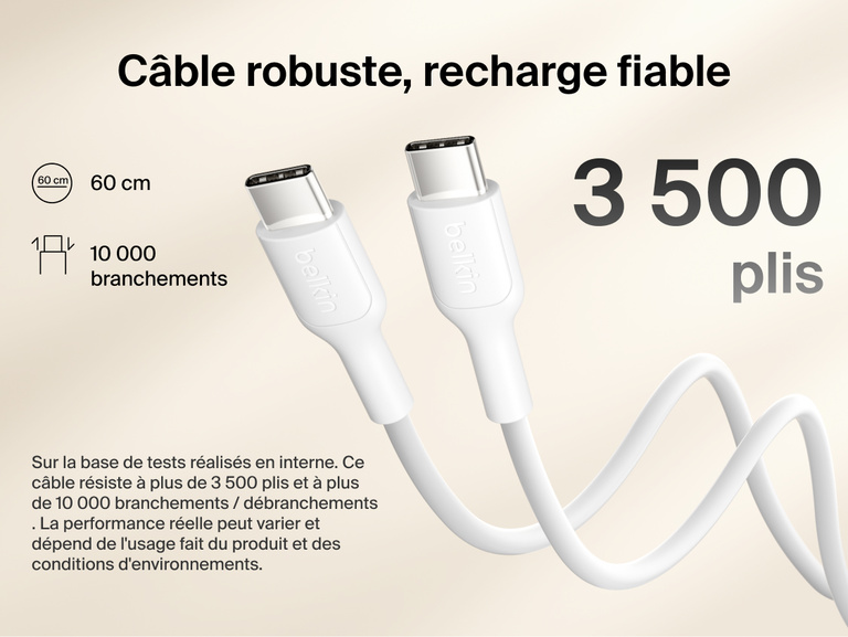 Slim Magnetic Power Bank 10K with Qi2 USB-C cable close-up showing durable connectors and bend resistance details
