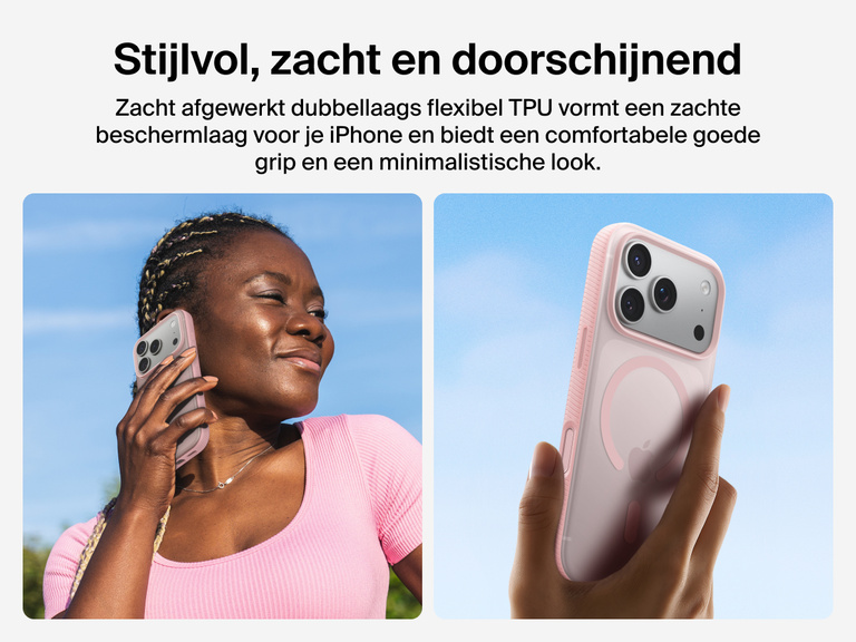 Belkin SheerForce Grip Series Case for iPhone 17 with slim translucent design and soft-touch finish for a comfortable grip.