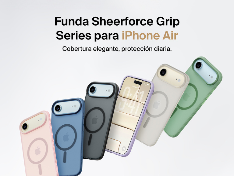 Belkin SheerForce Grip Series protective case for iPhone 17 shown in pink, clear, and black with slim design and MagSafe compatibility.