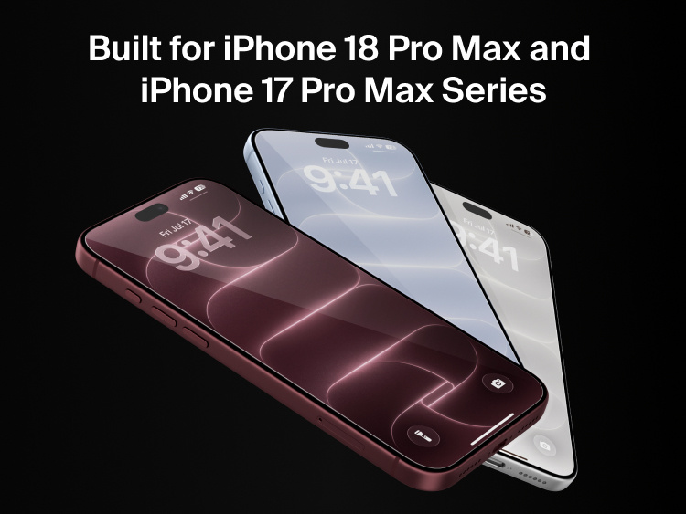 Belkin Titan SmartShield Pro Blue-to-Red Screen Protector shown on smartphones with compatibility for iPhone 18 Pro Max and iPhone 17 Pro Max series.