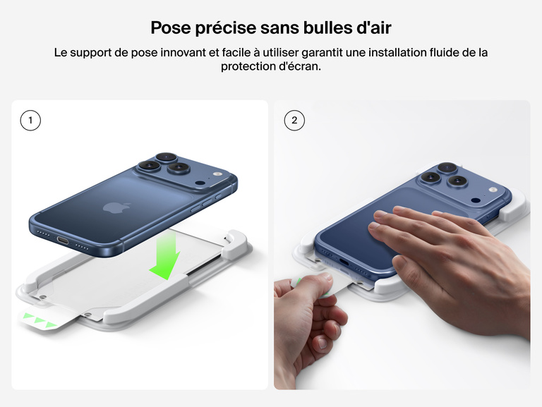 Protection d'&eacute;cran Belkin ScreenForce InvisiGlass avec support de pose Easy&nbsp;Align pour une pose pr&eacute;cise et sans bulle d'air.