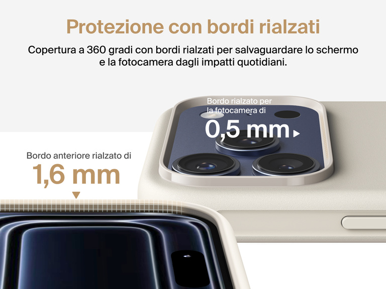 Immagine della custodia Belkin SheerForce Protect Series per iPhone 17 con design dei bordi rialzati e protezione dalle cadute di grado militare (fino a 4 metri).