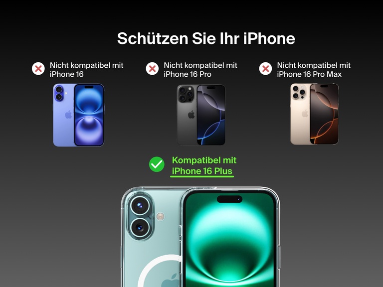 A compatibility guide for the SheerForce™ Magnetic iPhone Case. The image highlights that the case is compatible with iPhone 16 (marked with a green check), but not compatible with the iPhone 16 Plus, iPhone 16 Pro, or iPhone 16 Pro Max (each marked with a red X). Different iPhone models are displayed to visually indicate compatibility limitations.