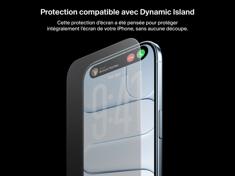 Belkin ScreenForce UltraGlass 2 Screen Protector is Dynamic Island compatible, preserving full iPhone display without cutouts.