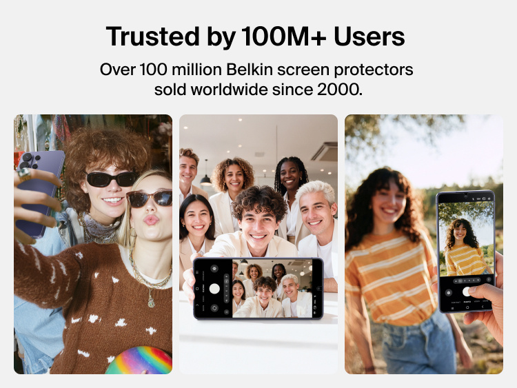 Belkin ScreenForce Titan SmartShield Privacy Filter Screen Protector for Samsung Galaxy S26 highlighted as a trusted screen protection solution, reflecting Belkin&rsquo;s legacy of over 100 million screen protectors sold worldwide.