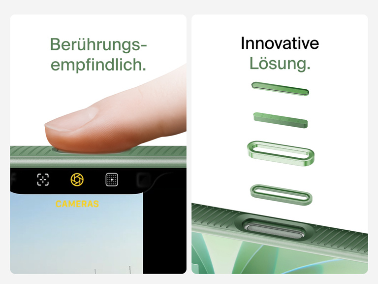 Belkin SheerForce Grip Series Case for iPhone 17 with MagSafe ring, raised edges, and floating tinted buttons for precision protection.