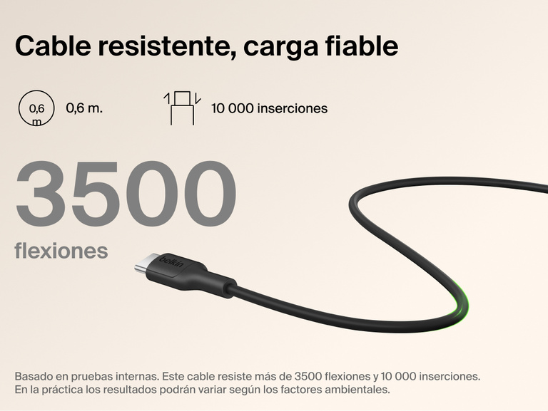 Belkin BoostCharge Slim Magnetic Power Bank 5K with Qi2 includes a durable USB-C to USB-C cable designed for long-lasting, reliable charging performance.