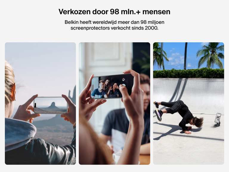 Belkin ScreenForce InvisiGlass Screen Protector trusted by over 81 million users worldwide for durable iPhone protection.