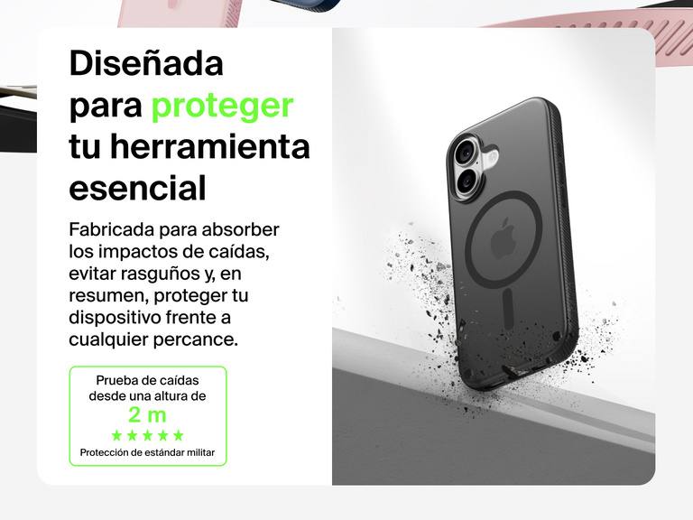 Belkin SheerForce Grip Series Case for iPhone 17 shown with textured grip and impact protection against drops.