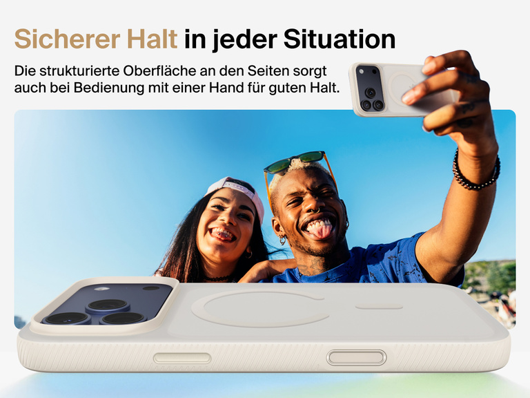 Belkin SheerForce Grip Series Case for iPhone 17 with military-grade drop protection and textured non-slip grip.